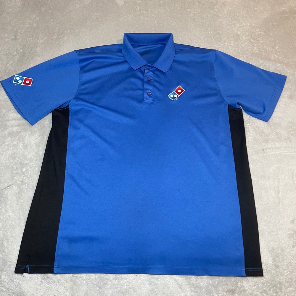 Dominos Pizza Shirt Mens Large Blue Employee Uniform Polo Short Sleeve Workwear
